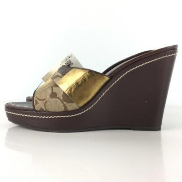 Coach Chelsea Gold Patchwork Wedge Shoes Size 6 - Picture 1 of 9